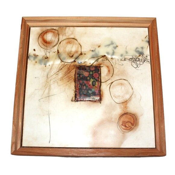 Original wax abstract mixed media frame Collage art work Sagebrush 9"x 9" signed - Picture 5 of 10